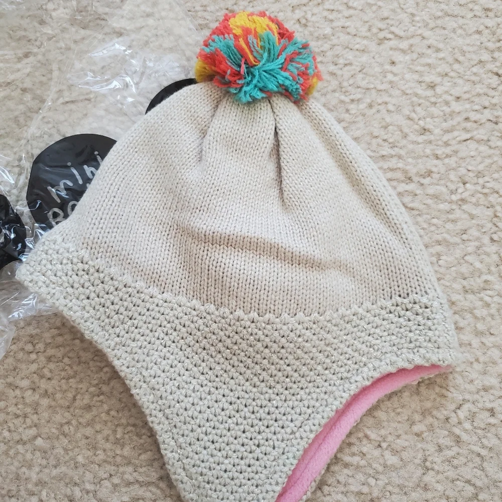 Mini Boden Cream Knit Pom Pom Hat